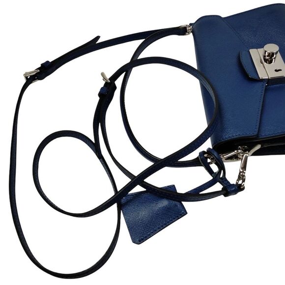 Authentic PRADA Blue Saffiano Lux Leather 2way Sound Flap Mini Crossbody Bag - Picture 4 of 9